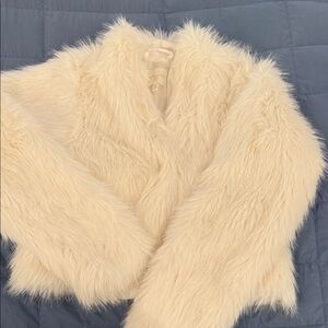 Plush Faux Fur Cream Jacket - Girl’s Cozy Coat